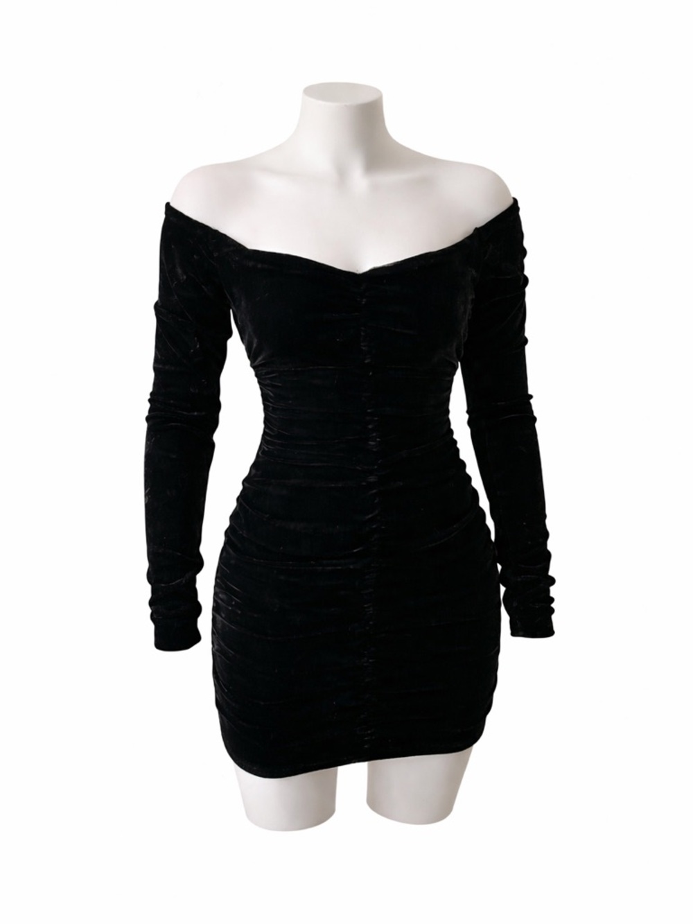 Zara Black Velvet Ruched Mini Dress – Size S